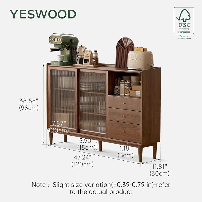 YESWOOD 47'' Rubberwood Narrow Buffet Cabinet - Image 2