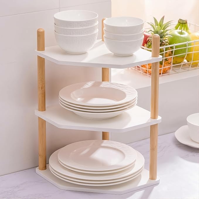 3-Tier Expandable Bamboo Corner Shelf by WooFawn