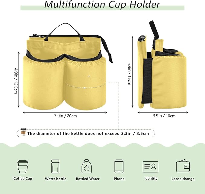 DOMIKING Lemon Yellow Travel Luggage Cup Holder - Image 2