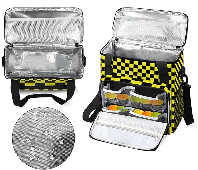Checkerboard yellow and black Coffee Maker Carrying Bag, Waterproof Insulated - Image 3