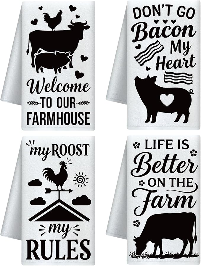 CUTHOLLOW Farm Decorative Kitchen Towels Set of 4, 15.74"x23.62" Soft & by CUTHOLLOW