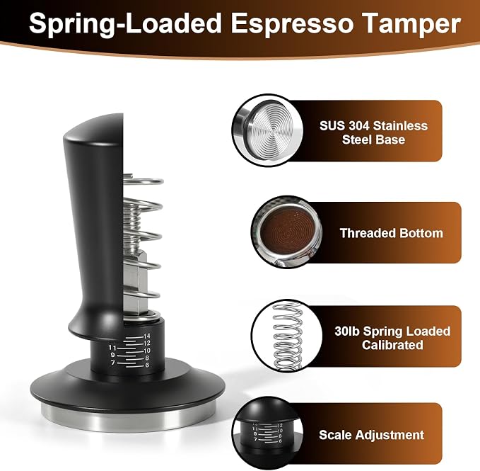 Espresso Tamper Kit 4 PCS with Wooden Tray - 58mm Coffee Distributor - Image 2