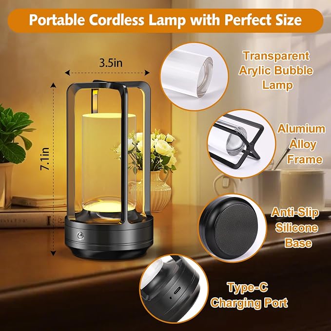 Portable Table Lamp for Outdoor Indoor: Cordless Rechargeable Desk Lamp - Image 9