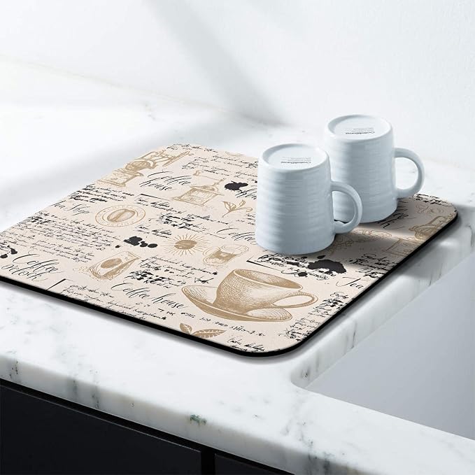 Coffee Bar Mat Accessories for Countertop Absorbent Hide Stain Rubber Backed - Image 4