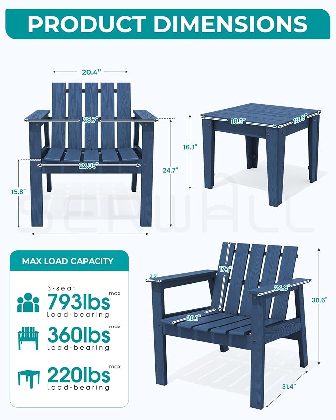 SERWALL Adirondack Chair Set, Includes Adirondack Chairs Set of 2 and 1 Piece - Image 5
