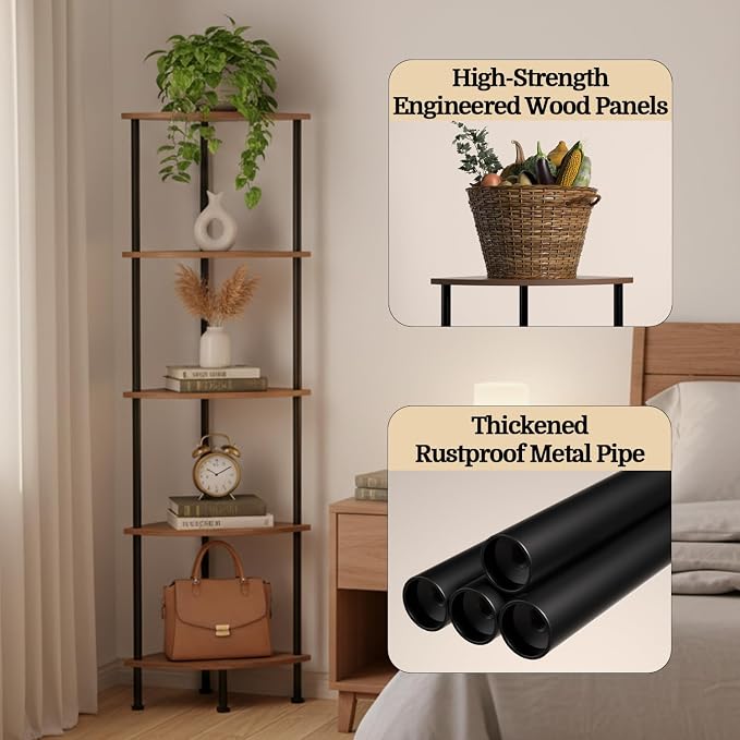 5-Tier Corner Shelf Stand, Tall Display Shelf, Plant Stand, Storage Standing - Image 5