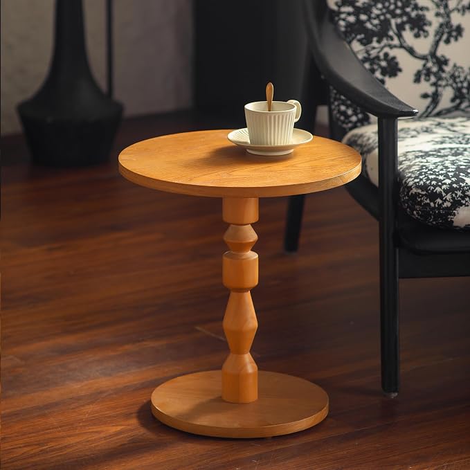 Small Round Side Table in Light Oak, Mid-Century Modern End Table - Image 4