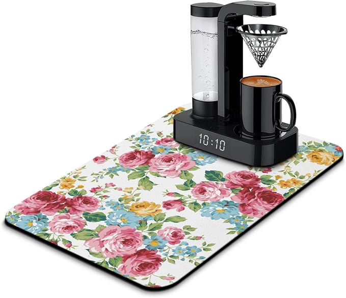 Coffee Bar Mat Accessories for Countertop Absorbent Hide Stain Rubber Backed by Safarsa