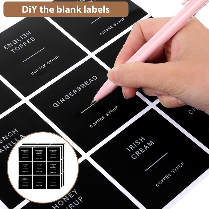 72 PCS Coffee Syrup Labels, Preprinted Waterproof Vinyl Syrup Labels - Image 7