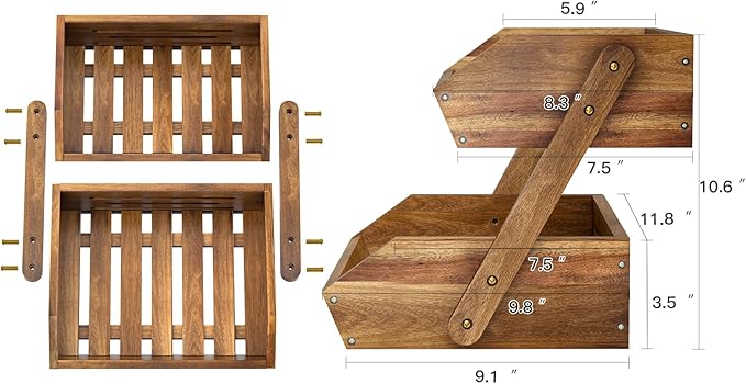 G.a HOMEFAVOR Fruit Basket: 2-Tier Acacia Wood Fruit Bowl - Image 3
