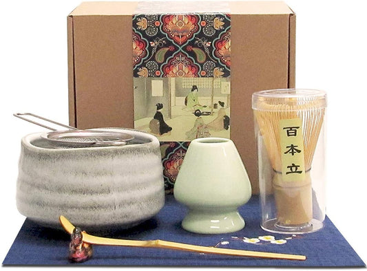 Artcome Japanese Matcha Tea Set, Matcha Whisk, Traditional Scoop, Matcha Bowl, Ceramic Whisk Holder, Handmade Ceremony Kit (7 Pcs)