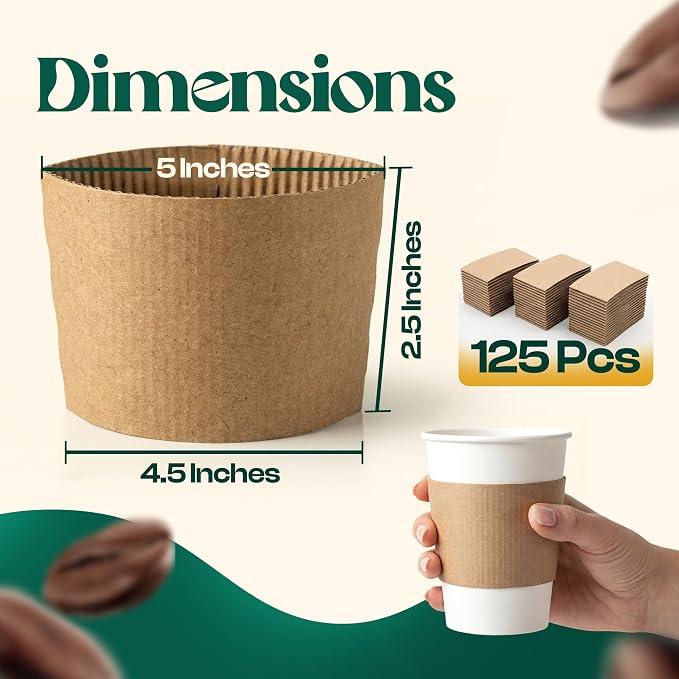 125 Pcs Coffee Cup Sleeves Disposable – Corrugated Kraft Paper Cup Sleeves - Image 2