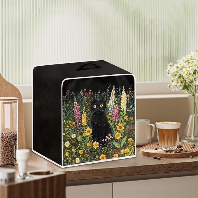 Coffee Machine Covers with Top Handle Black Cat Flower Print Washable Dust - Image 3