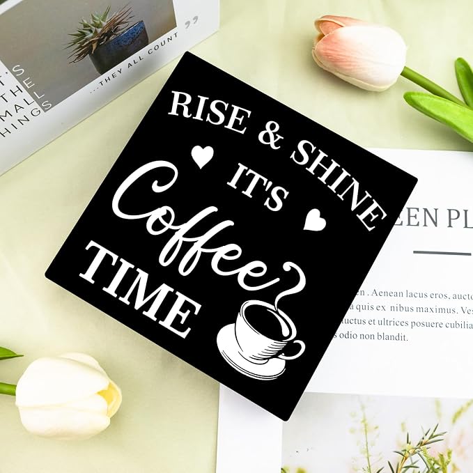 Coffee Bar Wood Box Sign Decor Rise and Shine - Image 3