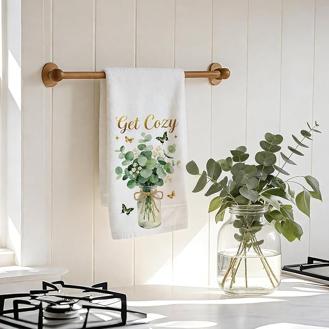 CUTHOLLOW Eucalyptus Leaves and New Home Decorative Kitchen Towels Set of 4 - Image 6
