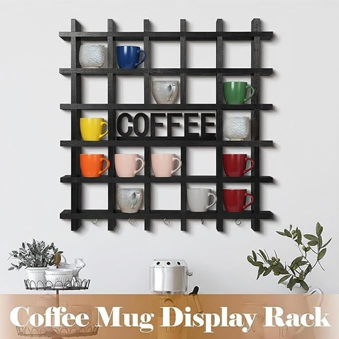 Suzile Oversize Coffee Mug Display Rack Wood Mug Display Shelf - Image 7