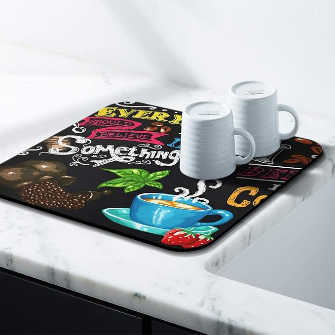 Coffee Bar Mat Accessories for Countertop Absorbent Hide Stain Rubber Backed - Image 4