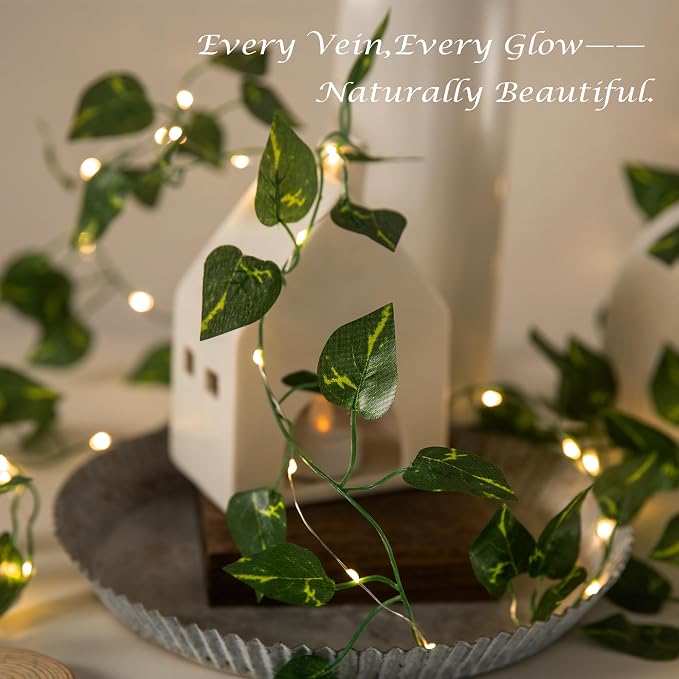 Vine with Fairy Lights, 33ft 100 LEDs Vine Lights Pothos Battery Operated - Image 2