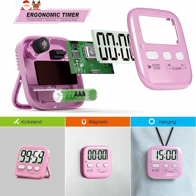 Antonki 2 Pack Digital Timer for Kids, Magnetic Countdown Kitchen Timers for - Image 4
