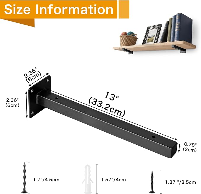 6 Pcs Black Shelf Bracket 13 Inch Heavy Duty Brackets - Image 2