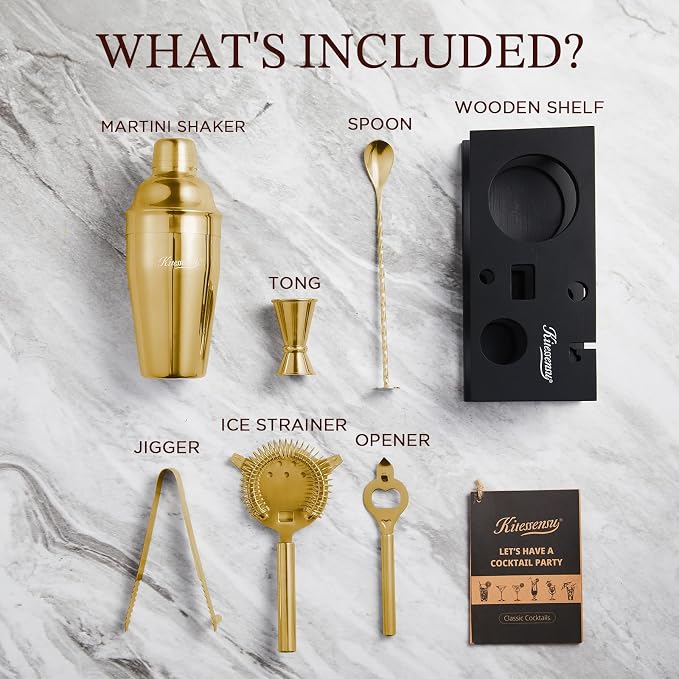 KITESSENSU Cocktail Shaker Set Bartender Kit, 6-Piece Silver Bar Set - Image 5