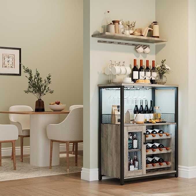 Jojoka LED Lighted 3-Tier Wine Bar Cabinet, Freestanding Sideboard Buffet - Image 4