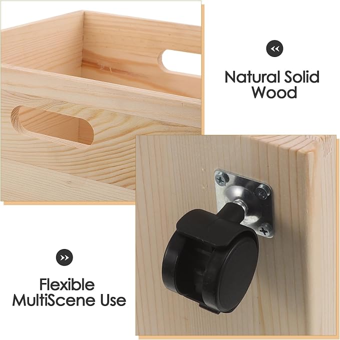 Unfinished Wood Crate: Rolling Crate On Wheels, Office Storage Cube Record - Image 3