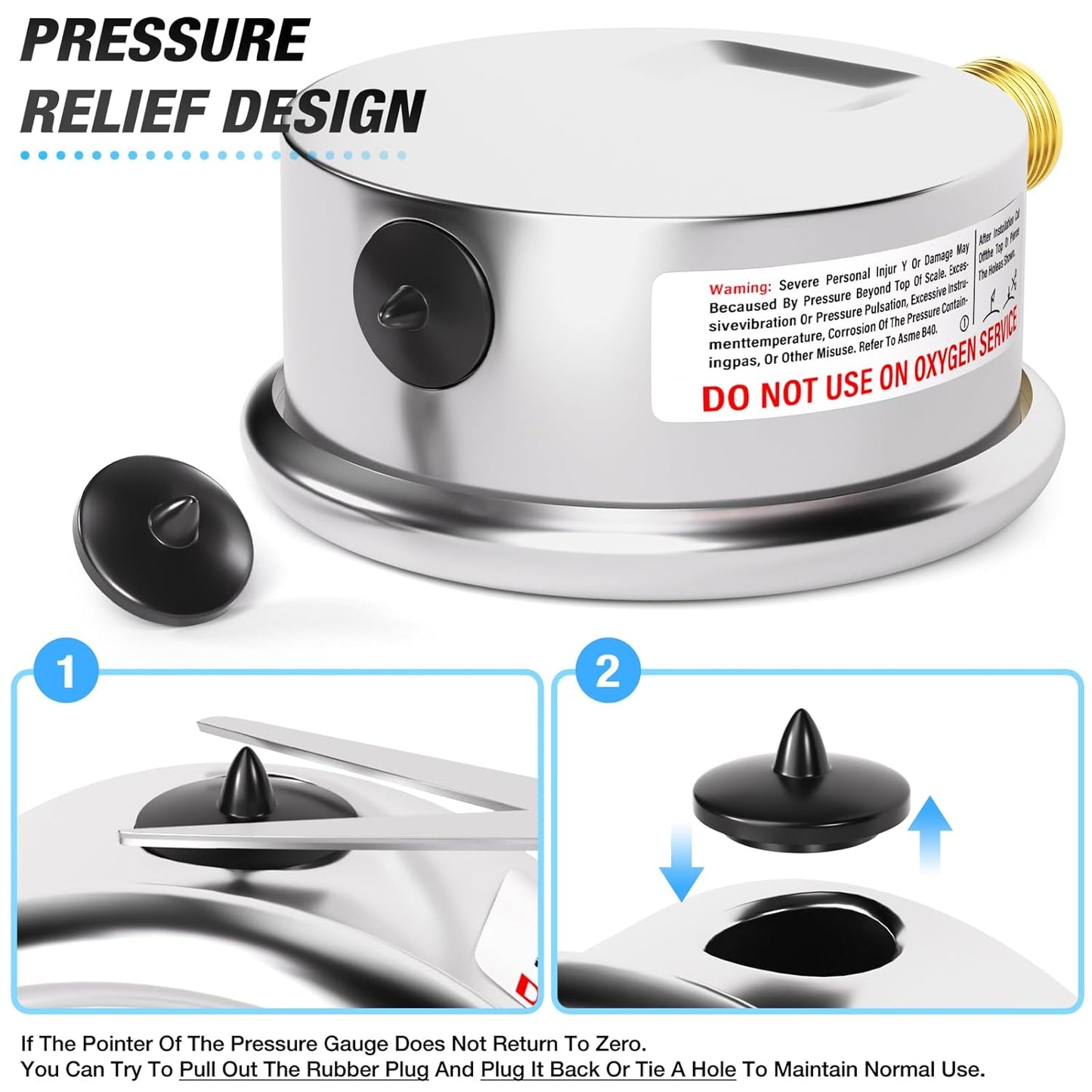 MEANLIN MEASURE 0~30Psi Liquid Filled Pressure Gauge 1/4" NPT 2.5" FACE DIAL Stainless Steel Glycerin Filled WOG Water Oil Air Back Mount (with 2PCS Snaps)