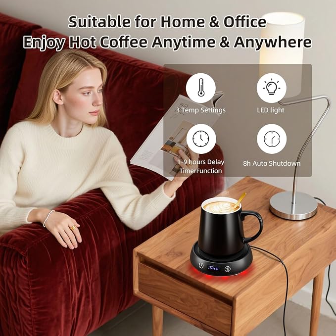 Coffee Mug Warmer & Simple Black Mug Set, 1-9H Delay Start Timer Smart Heated - Image 4