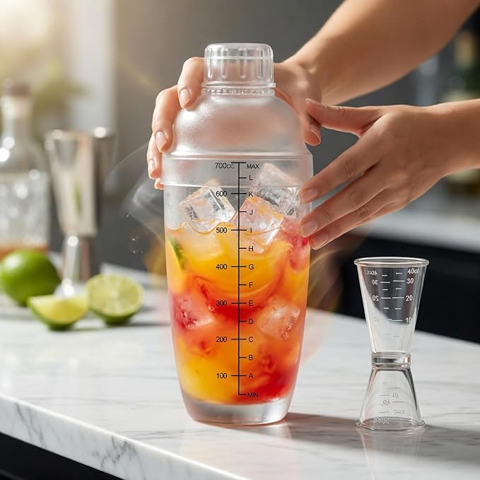 Homestia 4 Pack Plastic Cocktail Shaker Jigger Set, 700ml Clear Boston Shaker - Image 3