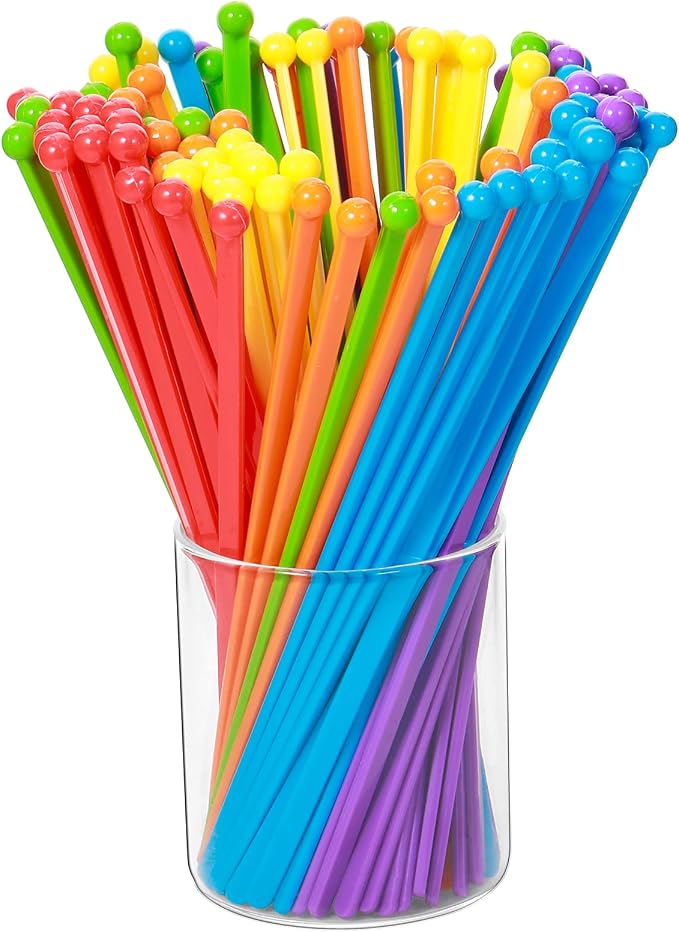 100 Pieces Disposable Plastic Round Top Crystal Swizzle Sticks by Mudder