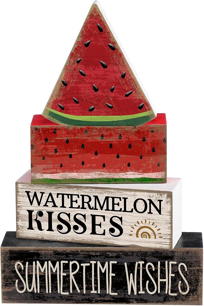 Lineshading 4 Pcs Summer Table Decor Wooden Watermelon Tiered Tray Decor Rustic by Lineshading