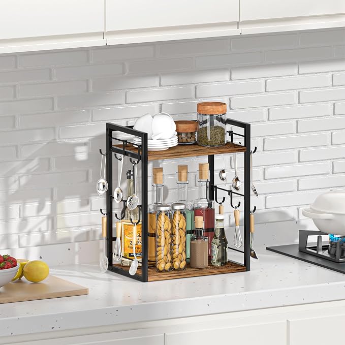 Dorhors 2 Tier Coffee Bar Accessories and Organizer, Wood Coffee Station - Image 6
