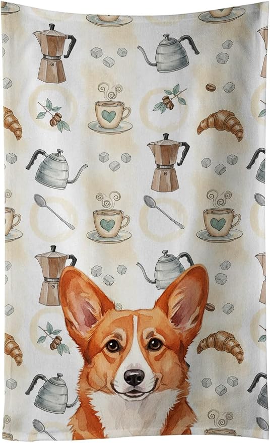 Caroline's Treasures Red Cardigan Welsh Corgi Coffee Bar Kitchen Towel Velour by CarolinesTreasures