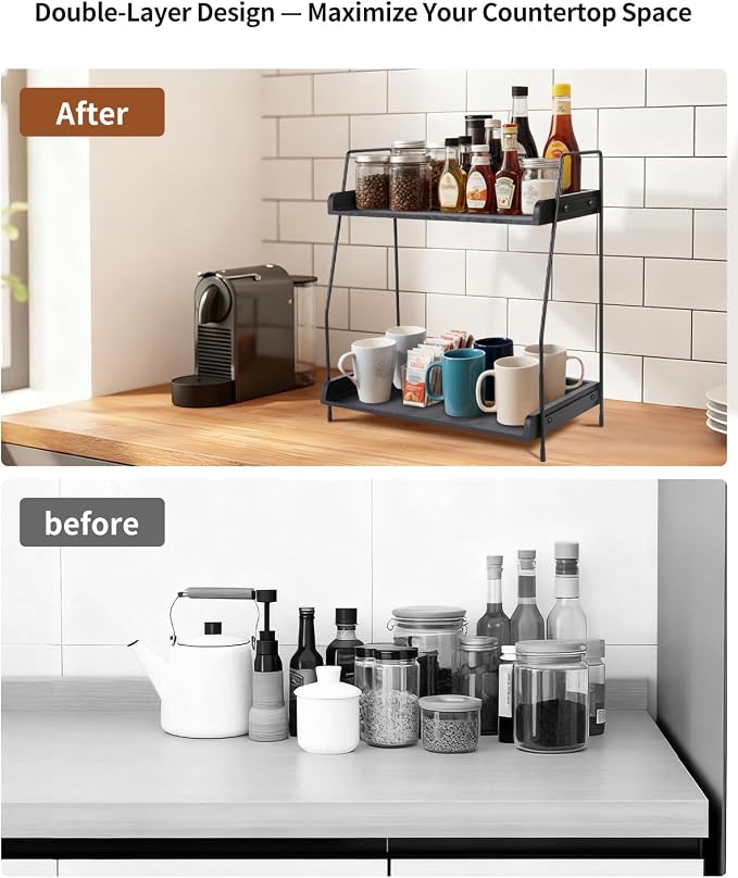 Coffee Bar Organizer for Countertop, 2-Tier Coffee Station Organizer - Image 4