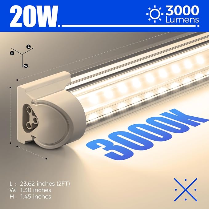Barrina LED Shop Light 2FT, 20W 3000LM 3000K, V Shape Integrated T8 LED Lighting - Image 7