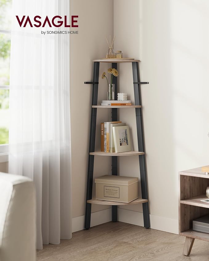 VASAGLE Corner Shelf Stand, 4-Tier Corner Bookshelf, Industrial Ladder Shelf - Image 2
