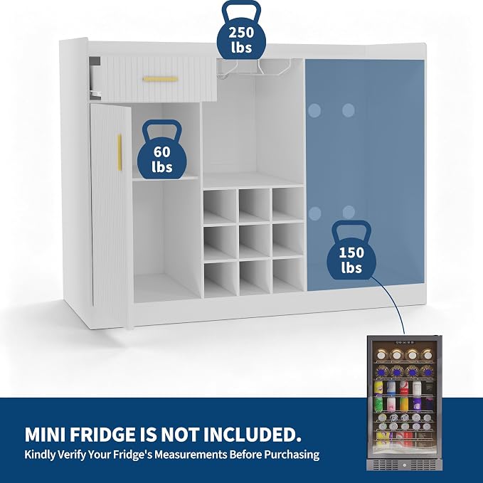 Garvee Coffee Bar Cabinet with Fridge Space, Wine Cabinet with Glass Holder - Image 3