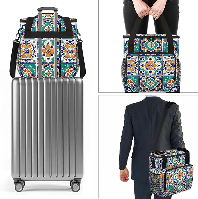 Vintage Bohemian Floral Coffee Maker Carring Bag, Large Insulated Storage - Image 7