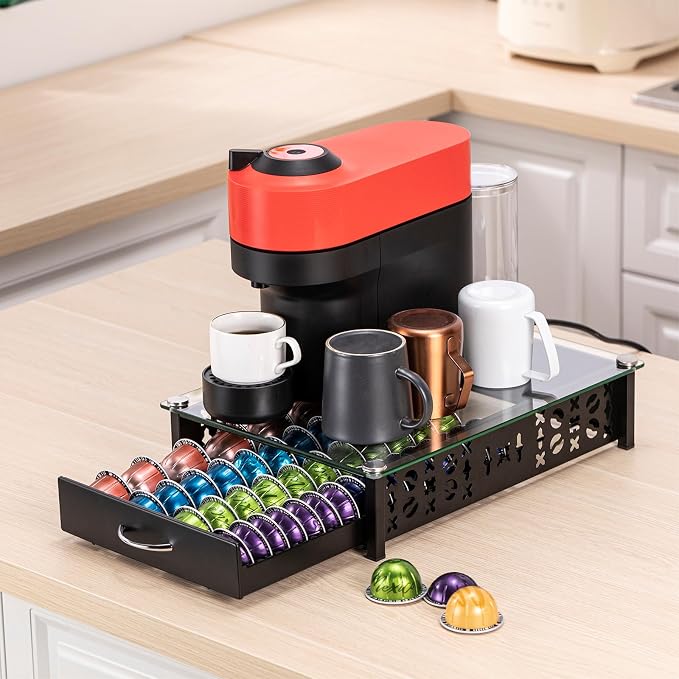 ZCDCP for Nespresso Pod Holder, Vertuo Pod Holder Drawer Glass Top Coffee Pod - Image 2