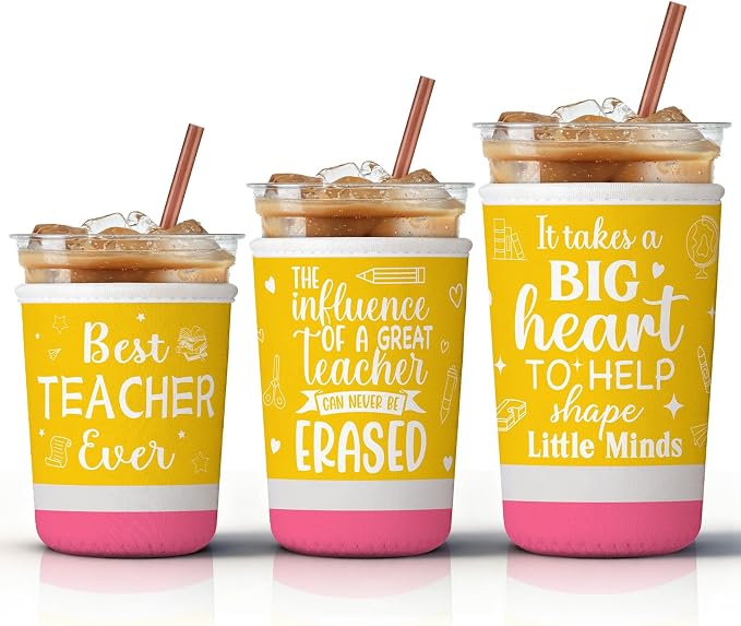 FoldTier 3 Pcs Teacher Appreciation Gifts Teachers Cup Sleeves Iced Coffee by FoldTier