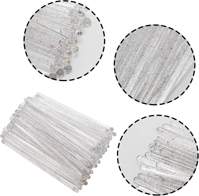 100 Pcs Clear Glitter Stirrers 7 Inch Disposable Round Top Crystal Swizzle - Image 3
