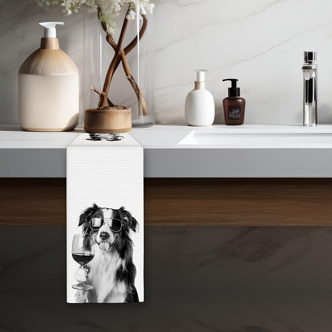 Border Collie Gifts Wine Kitchen Towels, Gifts - Image 5