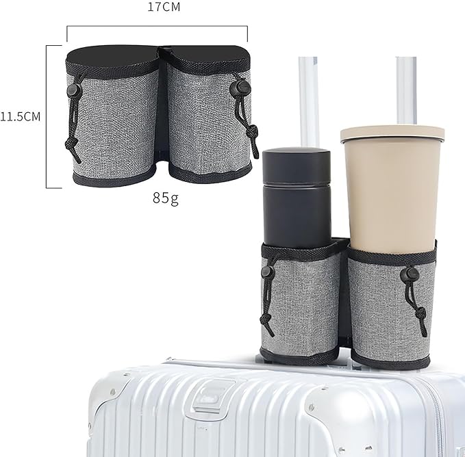 Luggage Cup Holder, Travel Gear, Drink Carrier Hold Two Coffee Mugs, Fits Roll - Image 2