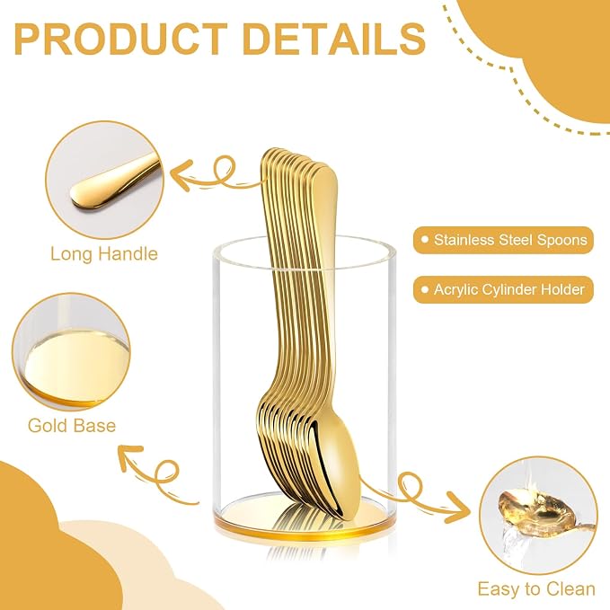 12 Pcs Gold Coffee Spoons with Holder 4.92 Inch Demitasse Espresso Spoons Mini - Image 3