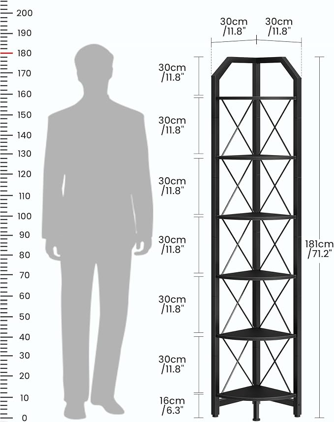 CHOEZON 6-Tier Corner Shelf, Industrial Corner Bookshelf, 71.2" Display Storage - Image 2