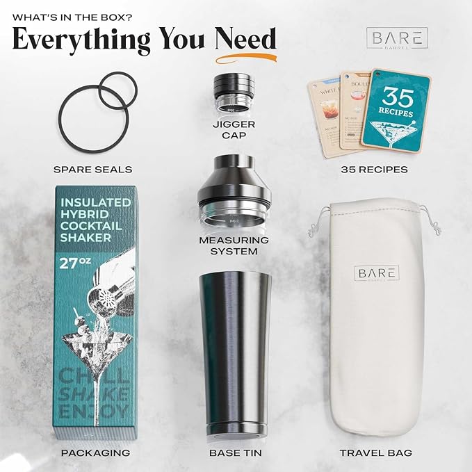 BARE BARREL Insulated Cocktail Shaker Set | Double Wall Stainless Steel | - Image 6