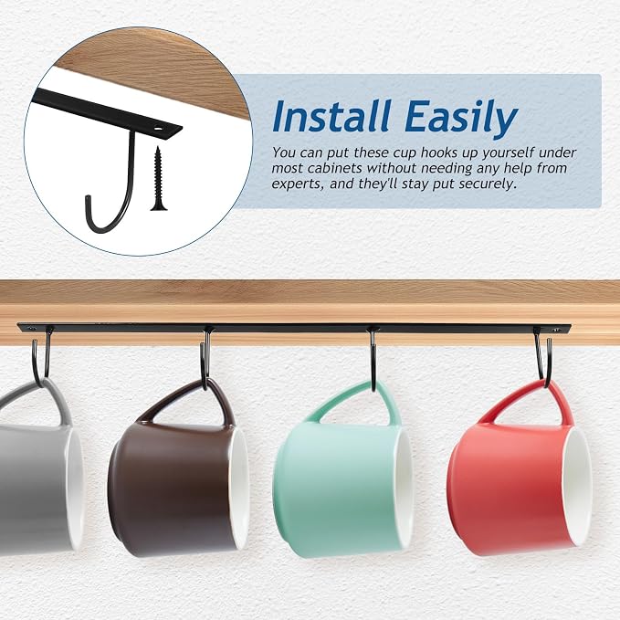 PRETYZOOM Mug Hook Under Cabinet Cup Holder Organizer Rack Space Saving Coffee - Image 8