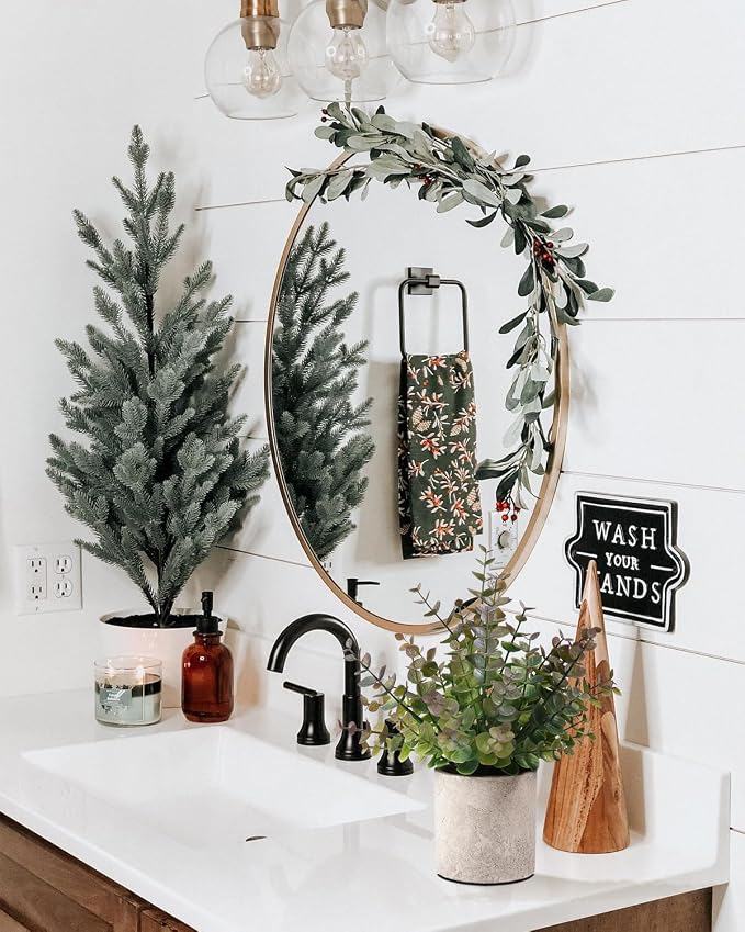 Coferset 2 Pack Small Fake Plants Christmas Greenery Eucalyptus Potted - Image 2