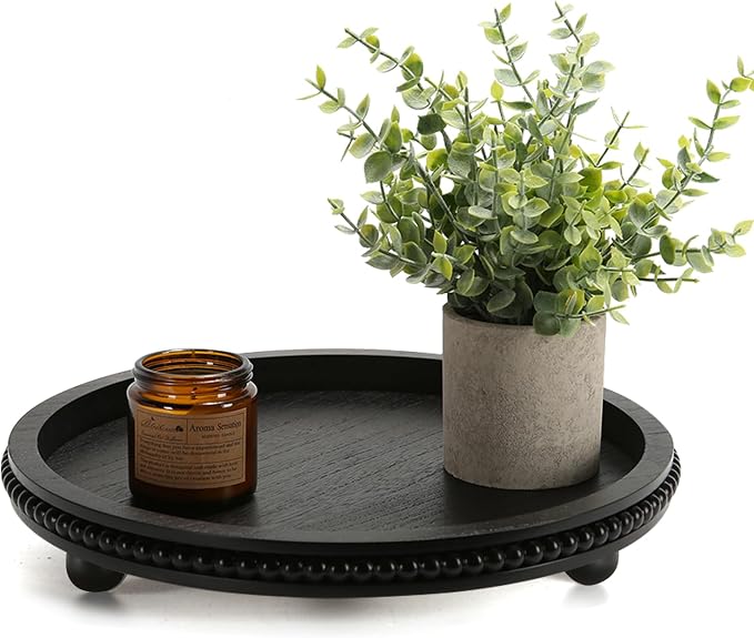 Wooden Beaded Decor Tray for Coffee Table, Rustic Wooden Trays Table by SYNCVIBE